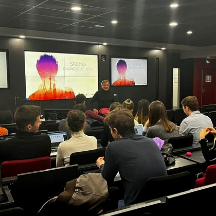 German business leader Axel Rückert delivers a talk at Grand Paris campus